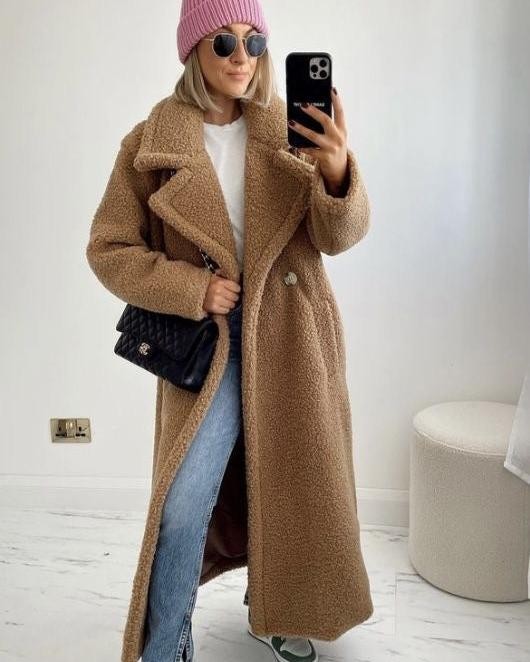 Manteau d'hiver oversize en fausse fourrure pour femme, Teddy Coat à poches