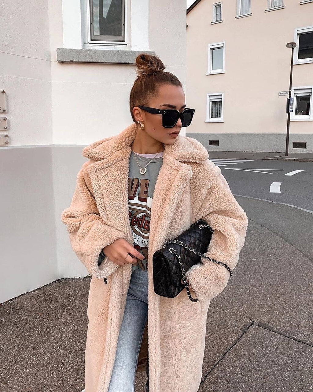 Manteau d'hiver oversize en fausse fourrure pour femme, Teddy Coat à poches