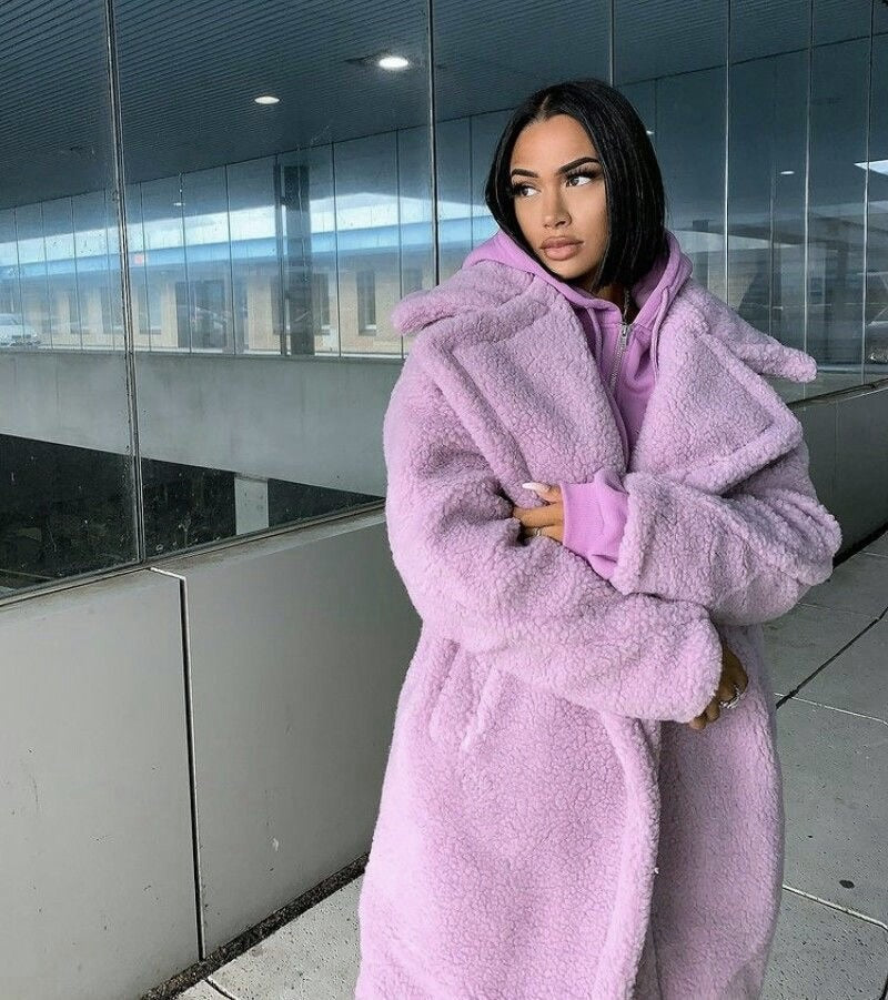 Manteau d'hiver oversize en fausse fourrure pour femme, Teddy Coat à poches