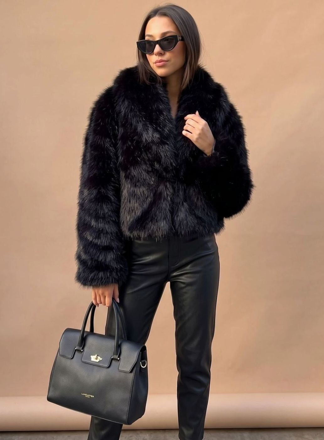 Manteau en fausse fourrure femme, court et duveteux, mode automne-hiver