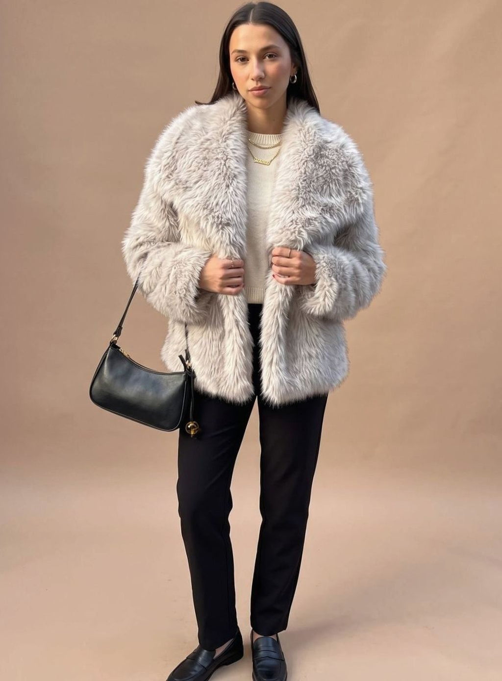 Manteau en fausse fourrure femme, court et duveteux, mode automne-hiver