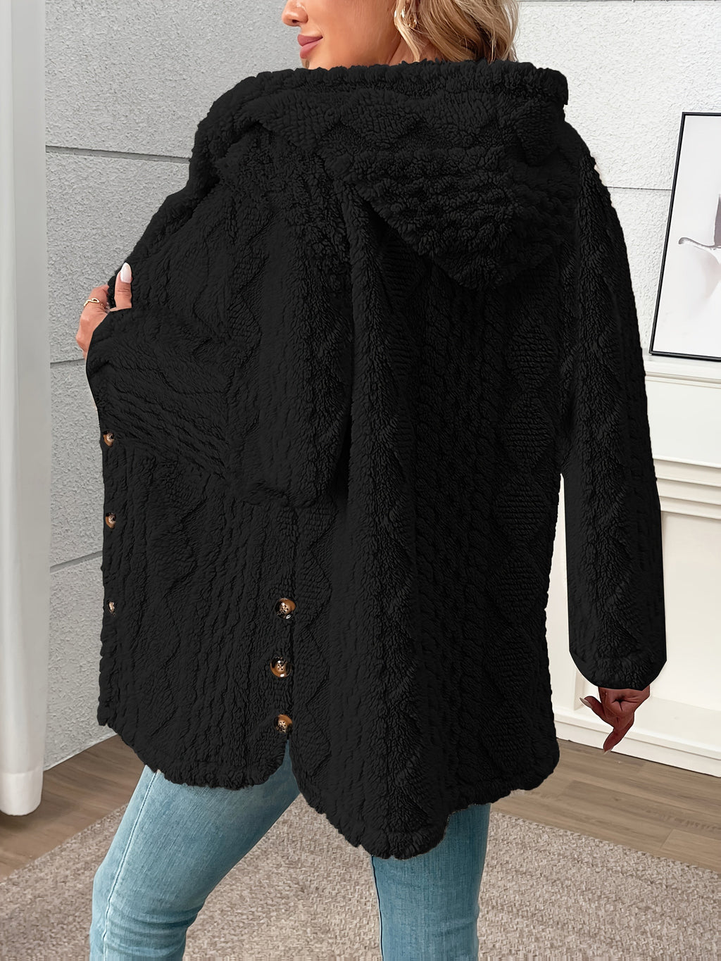 Manteau en peluche effet fausse fourrure pour femme, Manteau d'hiver moelleux