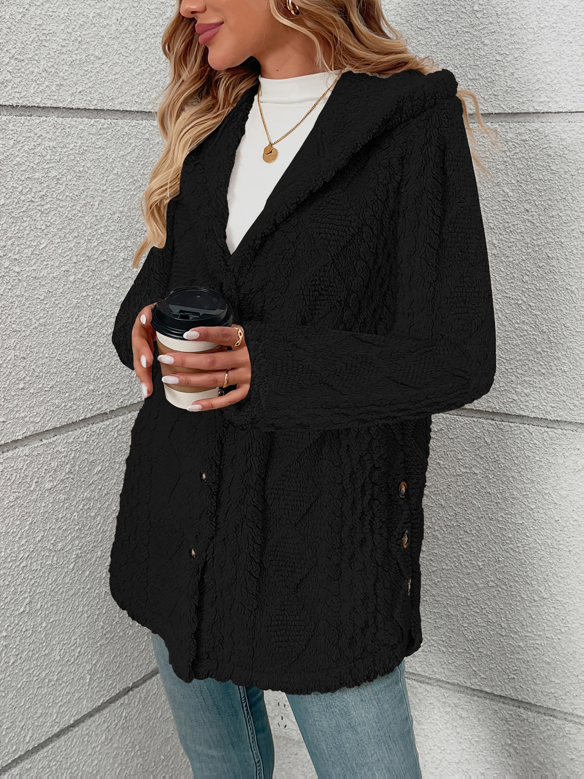 Manteau en peluche effet fausse fourrure pour femme, Manteau d'hiver moelleux