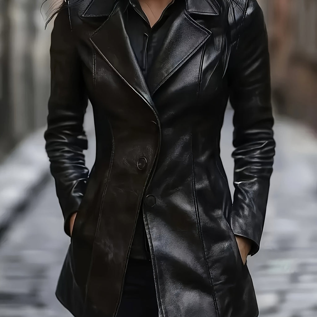 Manteau en simili cuir cintré noir pour femme
