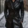 Manteau en simili cuir cintré noir pour femme