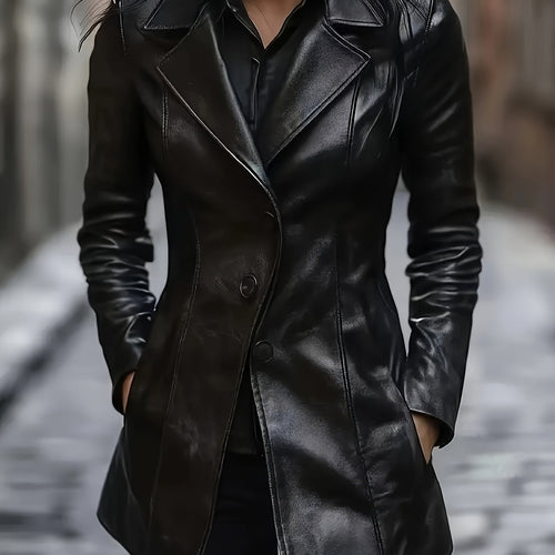 Manteau en simili cuir cintré noir pour femme