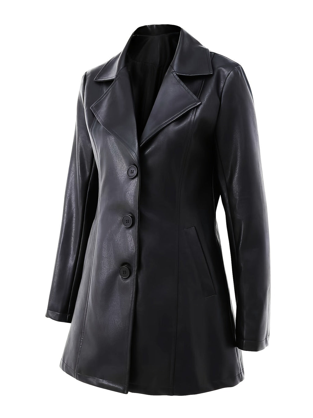 Manteau en simili cuir cintré noir pour femme