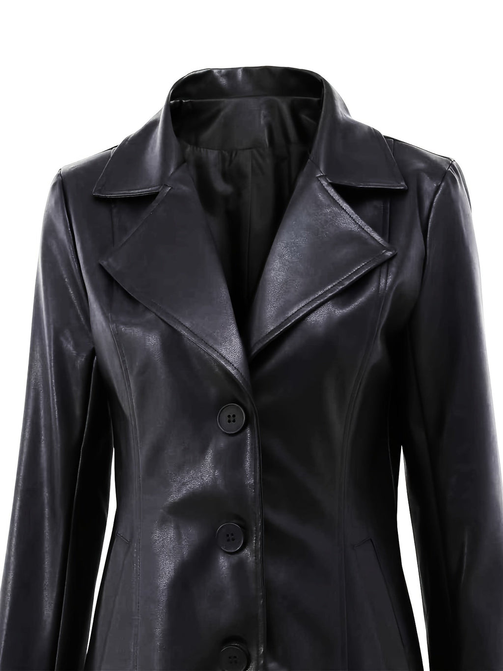 Manteau en simili cuir cintré noir pour femme
