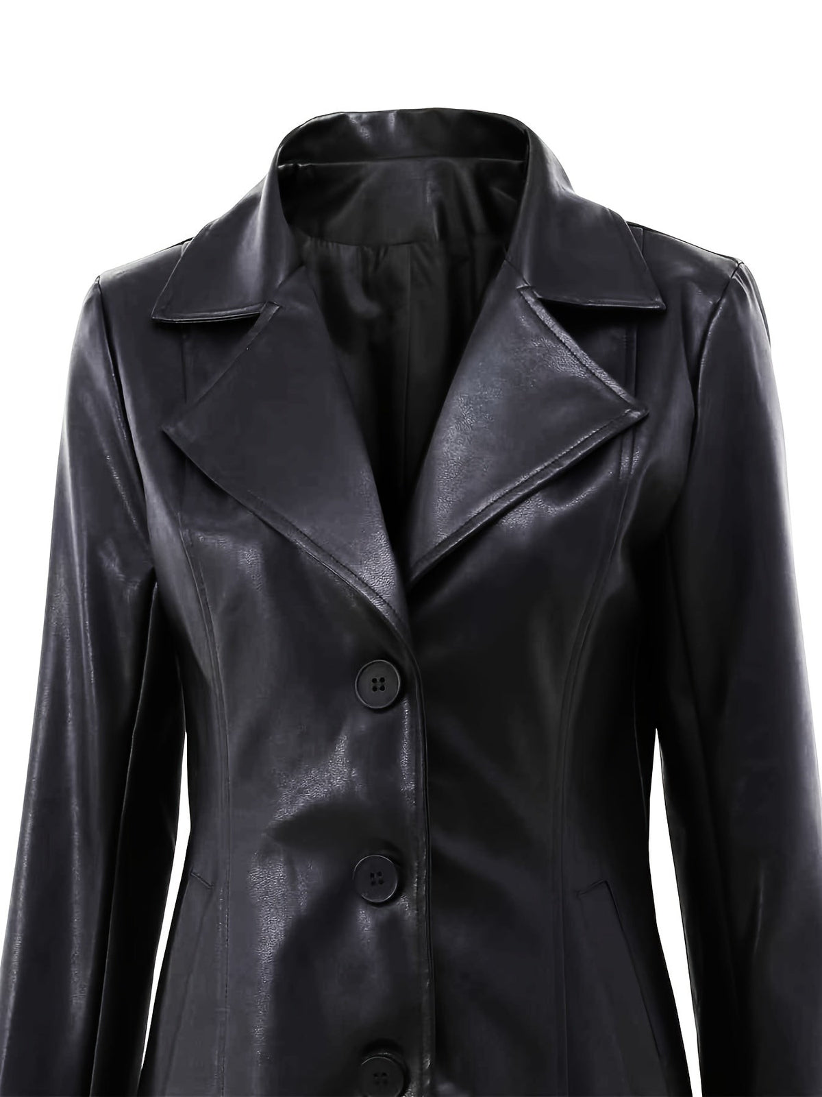 Manteau en simili cuir cintré noir pour femme