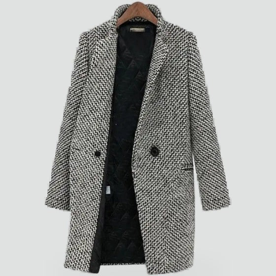 Manteau femme noir à motif pied-de-poule, doublure matelassée