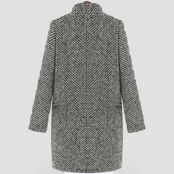 Manteau femme noir à motif pied-de-poule, doublure matelassée