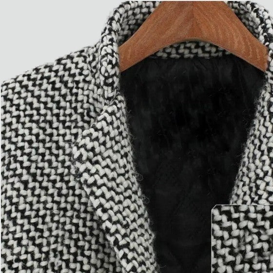 Manteau femme noir à motif pied-de-poule, doublure matelassée