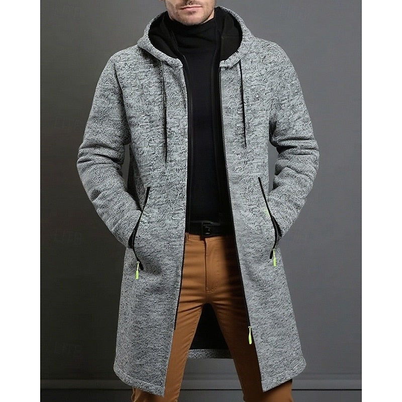 Manteau long à capuche avec fermeture éclair pour homme