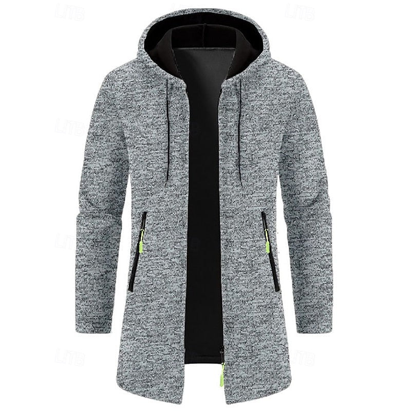 Manteau long à capuche avec fermeture éclair pour homme