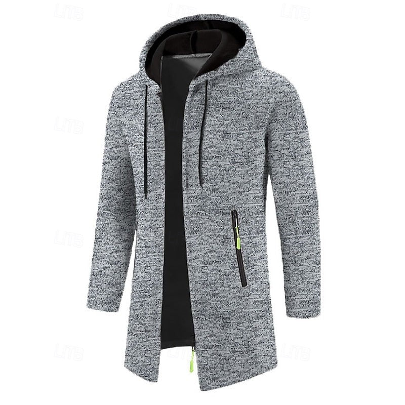 Manteau long à capuche avec fermeture éclair pour homme