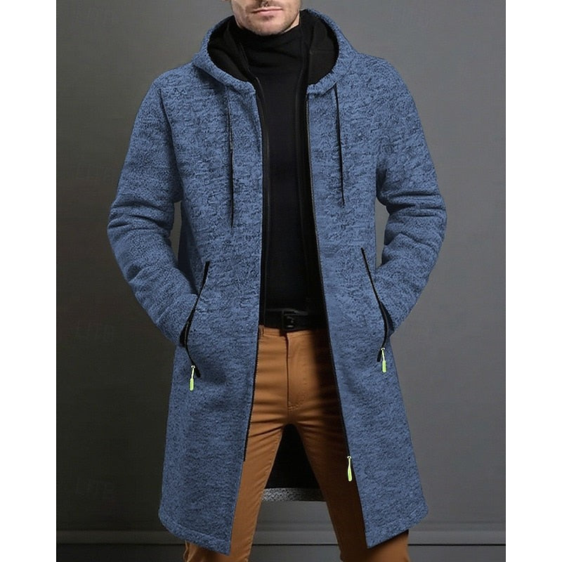 Manteau long à capuche avec fermeture éclair pour homme
