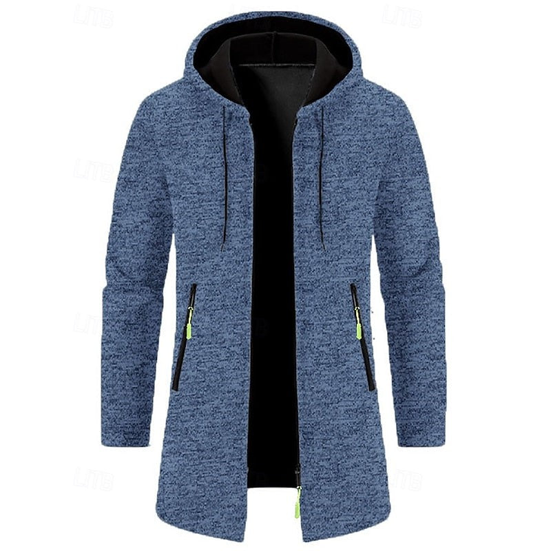 Manteau long à capuche avec fermeture éclair pour homme