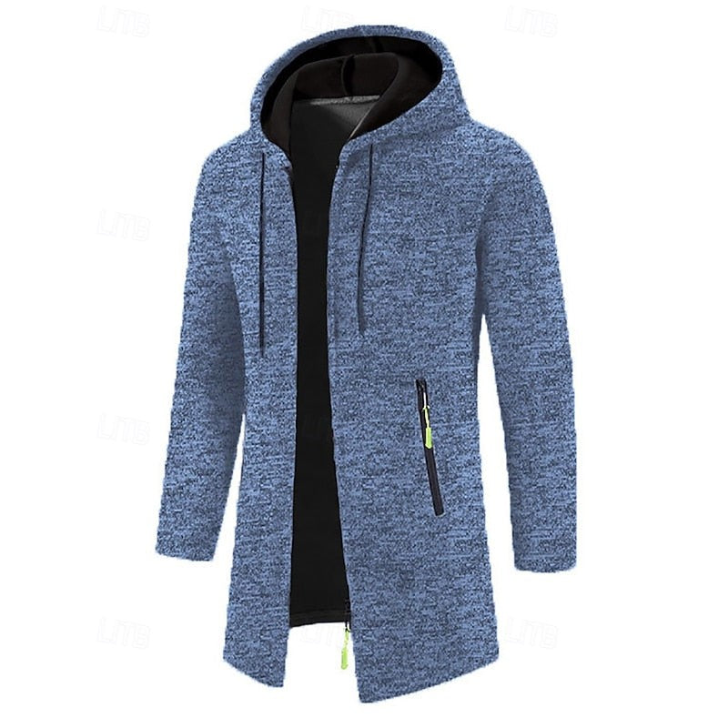 Manteau long à capuche avec fermeture éclair pour homme