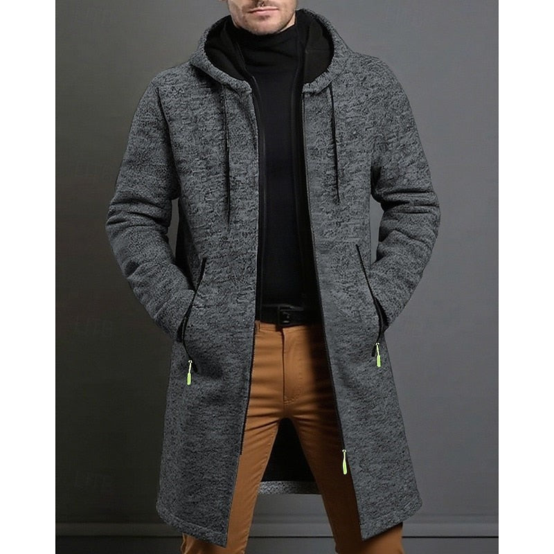 Manteau long à capuche avec fermeture éclair pour homme