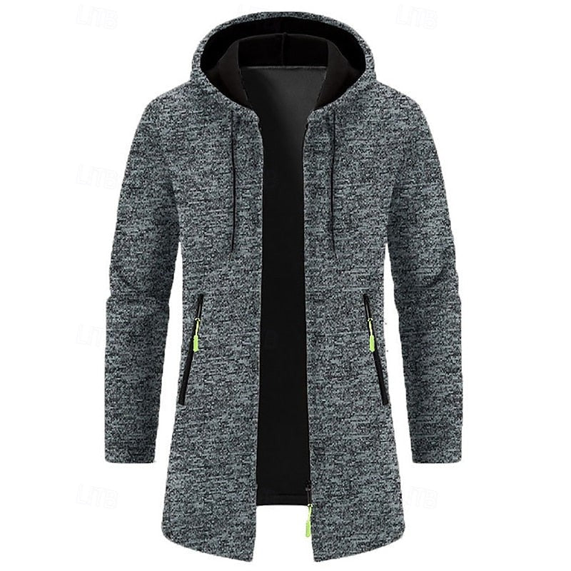 Manteau long à capuche avec fermeture éclair pour homme