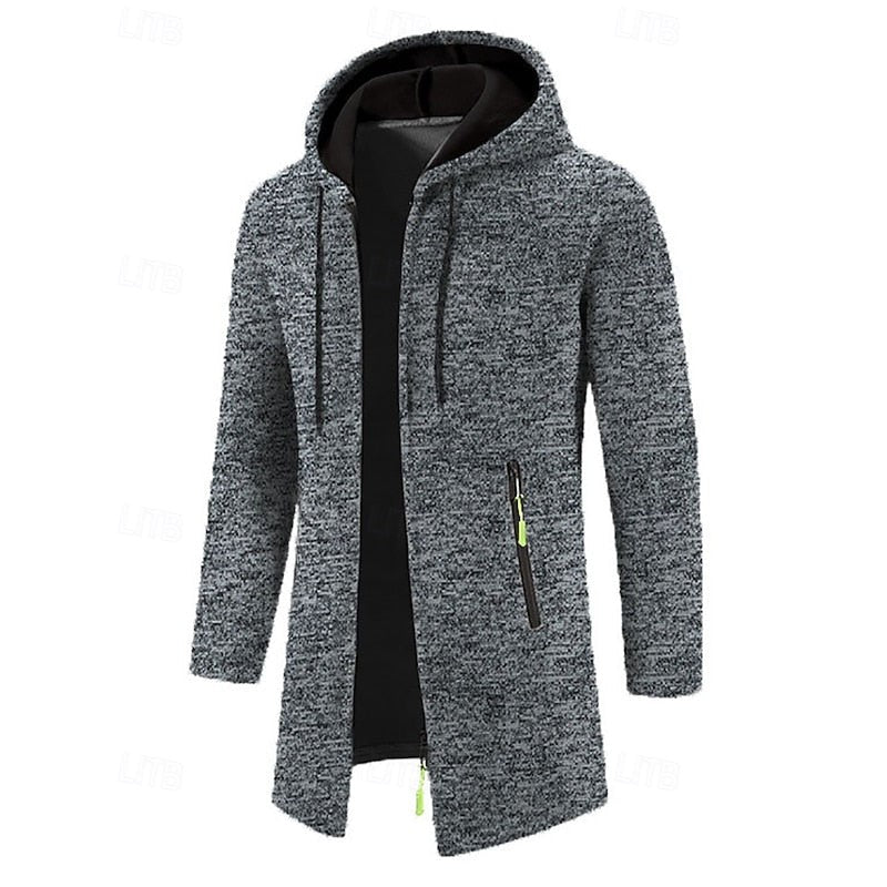 Manteau long à capuche avec fermeture éclair pour homme