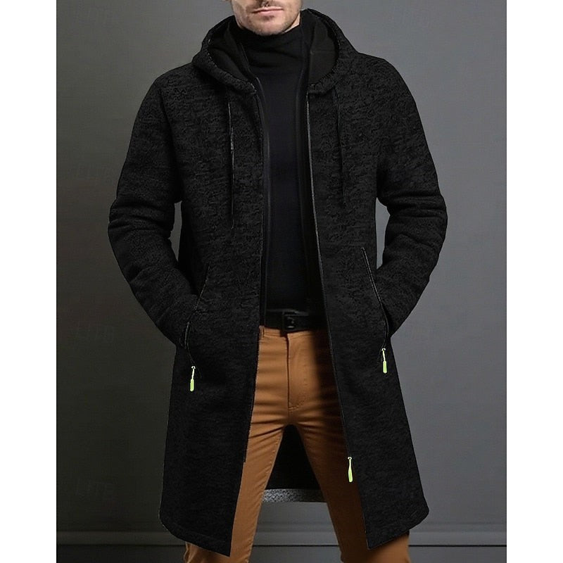 Manteau long à capuche avec fermeture éclair pour homme