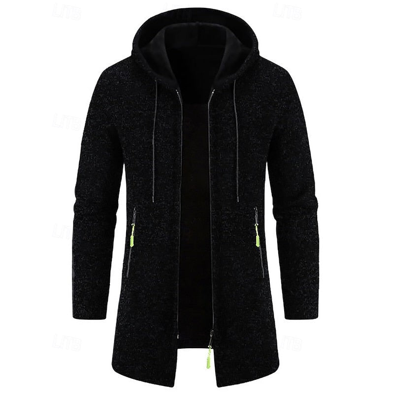 Manteau long à capuche avec fermeture éclair pour homme