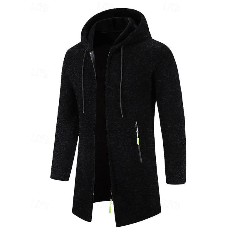 Manteau long à capuche avec fermeture éclair pour homme