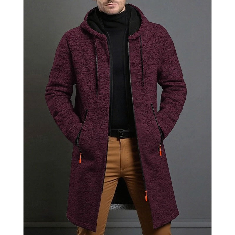 Manteau long à capuche avec fermeture éclair pour homme
