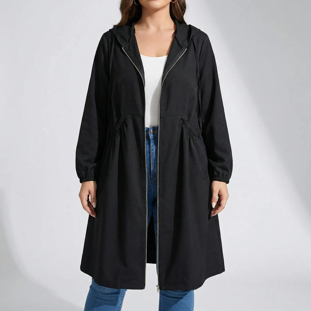 Manteau long à capuche zippé grande taille pour femme, Taille Plus