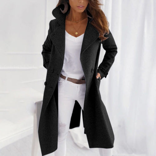 Manteau long d'hiver pour femme à col rabattu