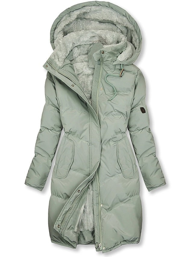 Manteau long d'hiver pour femme, à col revers