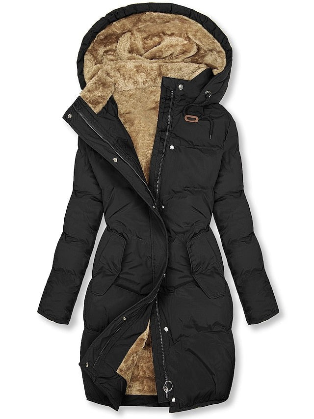 Manteau long d'hiver pour femme, à col revers
