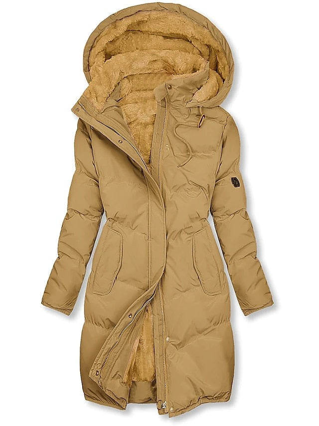 Manteau long d'hiver pour femme, à col revers
