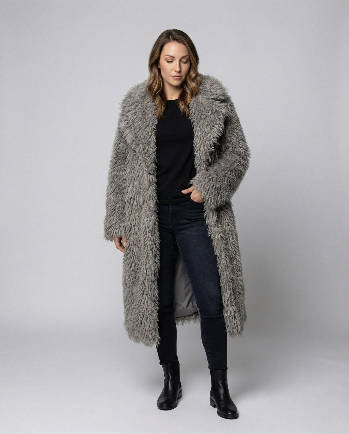 Manteau long en fausse fourrure pour femme, fourrure luxueuse