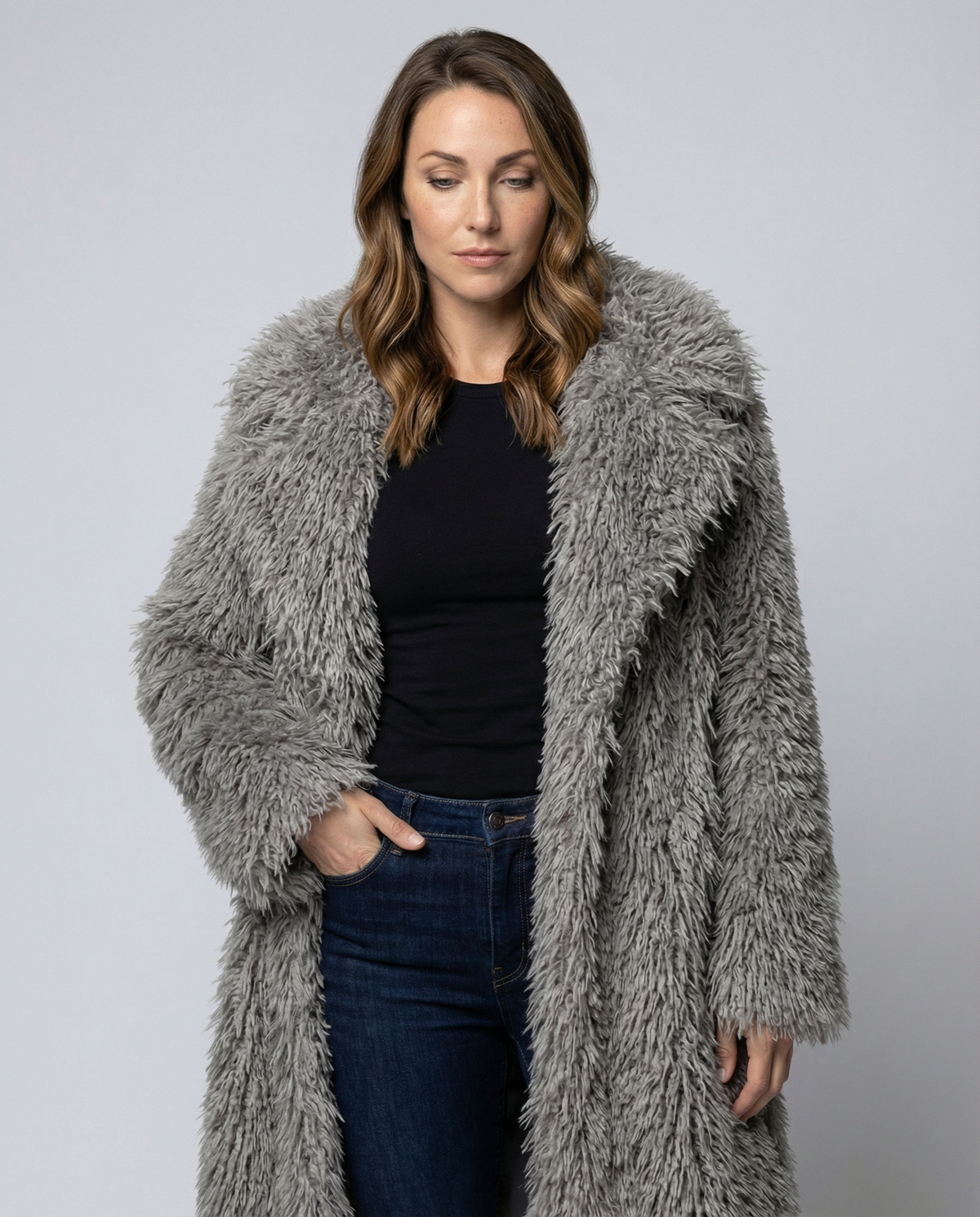Manteau long en fausse fourrure pour femme, fourrure luxueuse