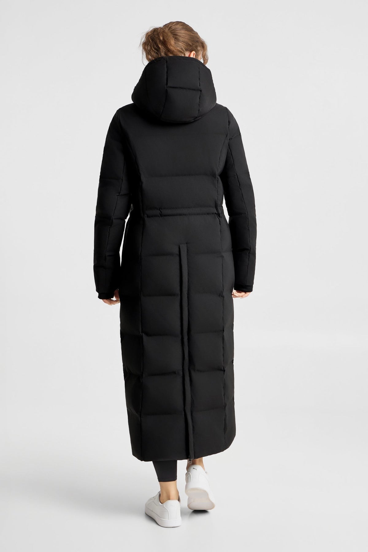 Manteau long matelassé noir pour femme, Veste longue matelassée