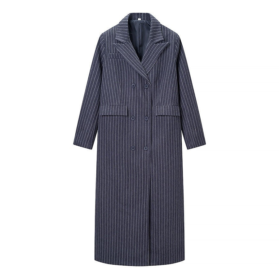 Manteau long oversize croisé à rayures tennis pour femme, épaules oversize
