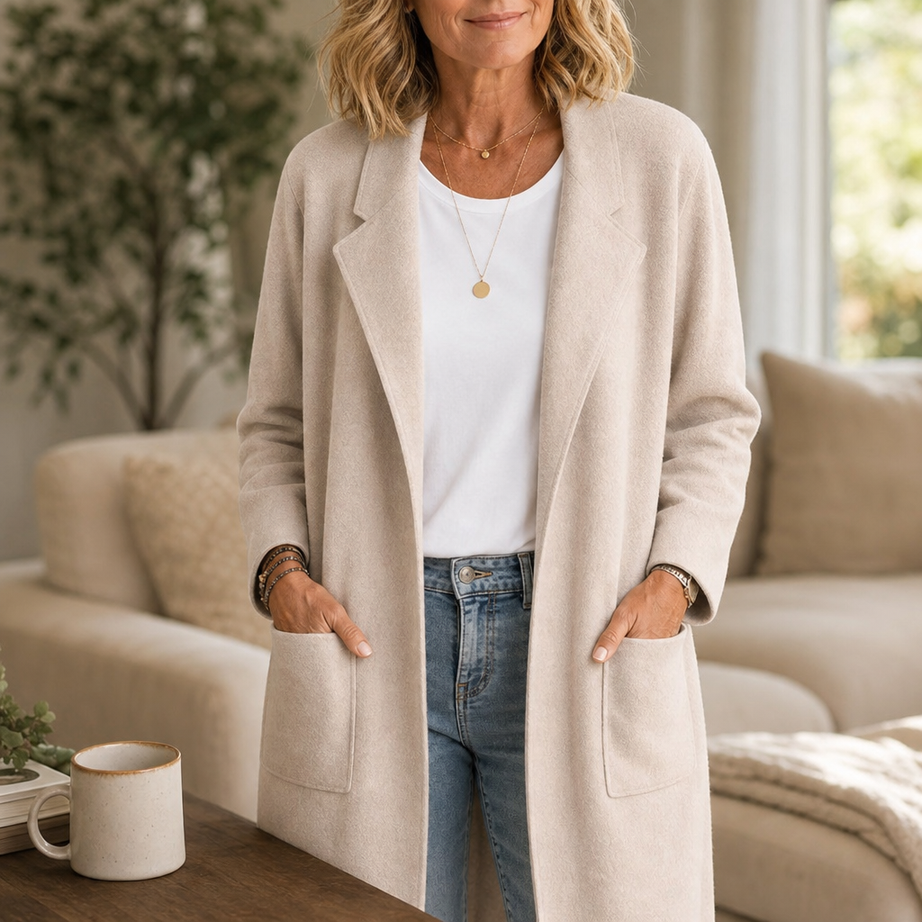 Manteau long oversize effet laine mélangée pour femme, Manteau ouvert sans fermeture