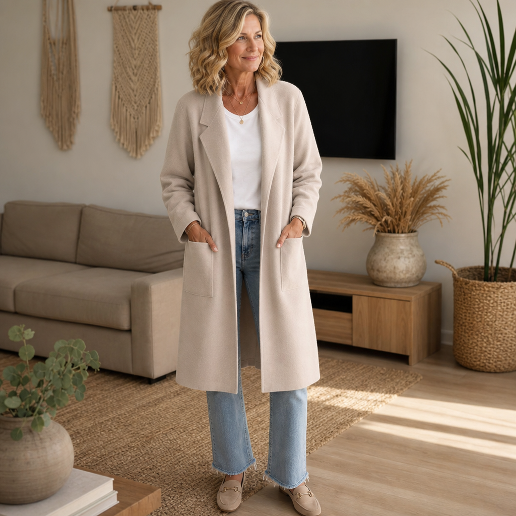 Manteau long oversize effet laine mélangée pour femme, Manteau ouvert sans fermeture
