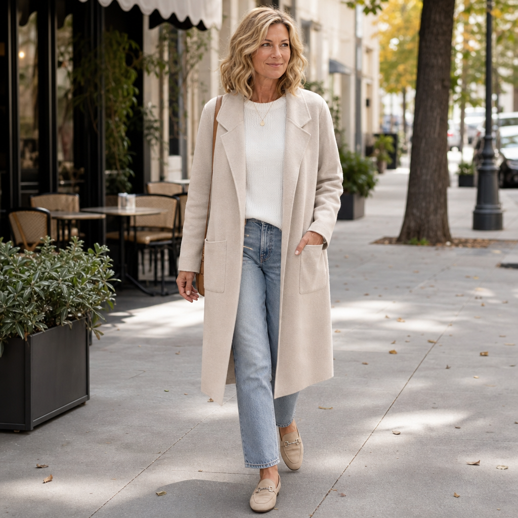 Manteau long oversize effet laine mélangée pour femme, Manteau ouvert sans fermeture