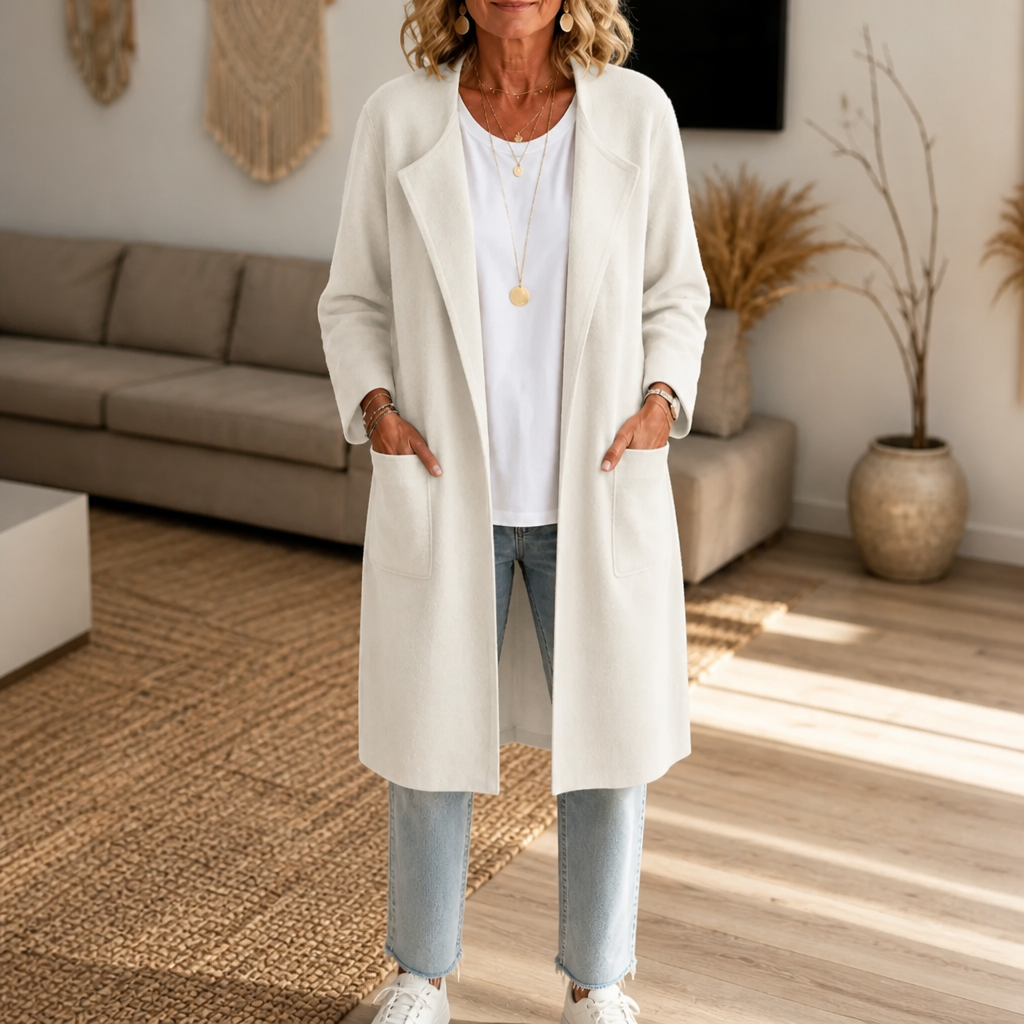 Manteau long oversize effet laine mélangée pour femme, Manteau ouvert sans fermeture