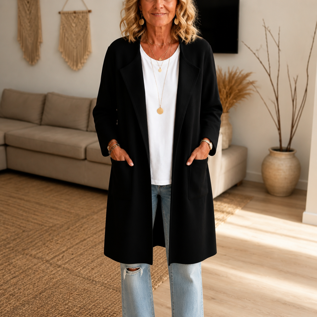Manteau long oversize effet laine mélangée pour femme, Manteau ouvert sans fermeture