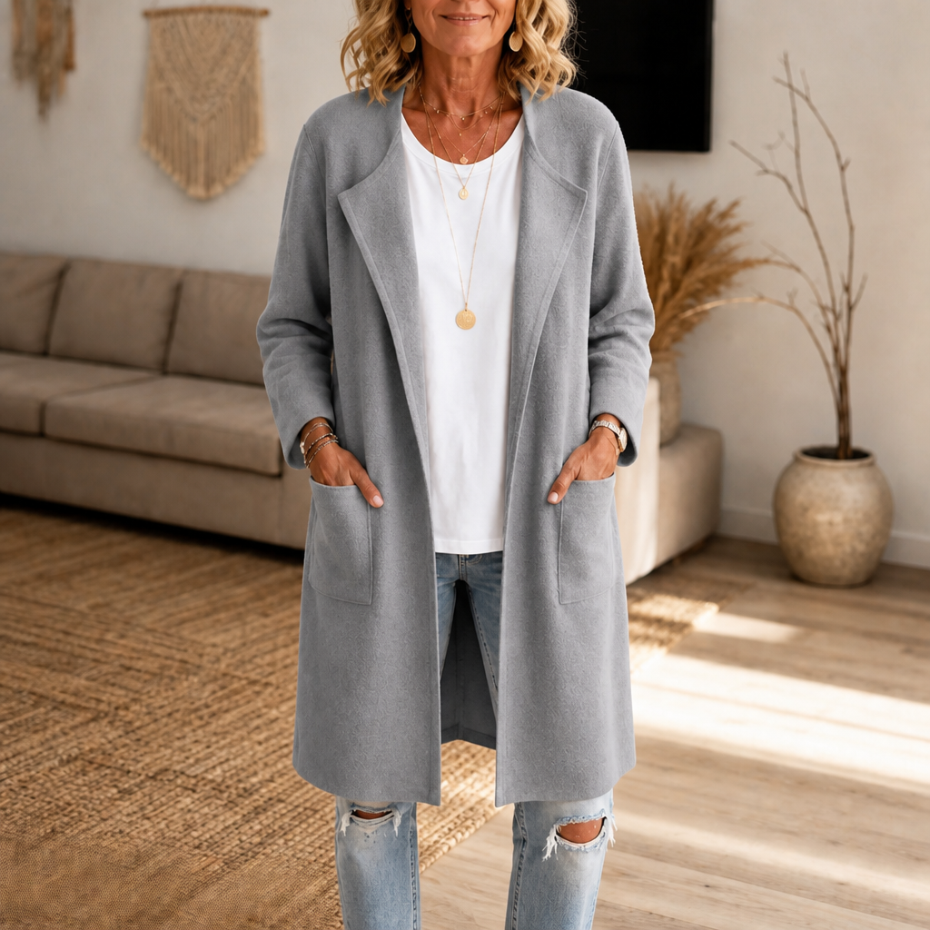 Manteau long oversize effet laine mélangée pour femme, Manteau ouvert sans fermeture