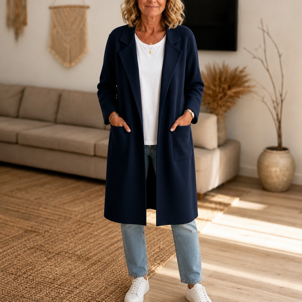 Manteau long oversize effet laine mélangée pour femme, Manteau ouvert sans fermeture