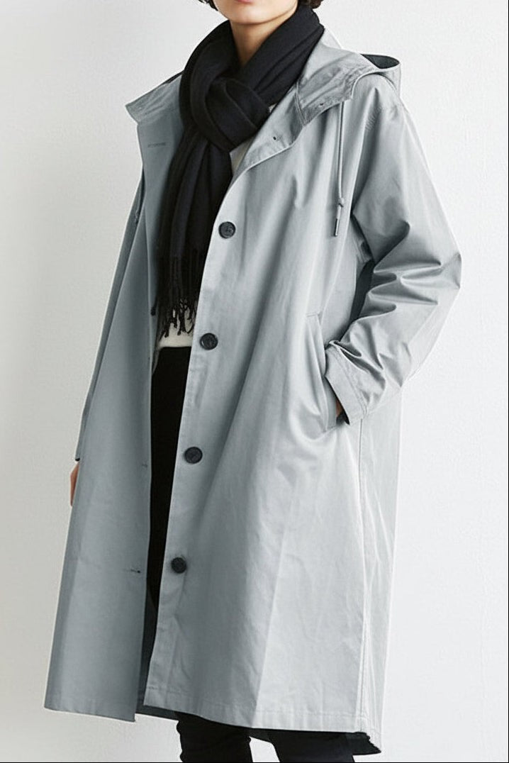 Manteau long oversize imperméable déperlant à capuche pour femme