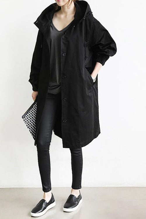 Manteau long oversize imperméable déperlant à capuche pour femme