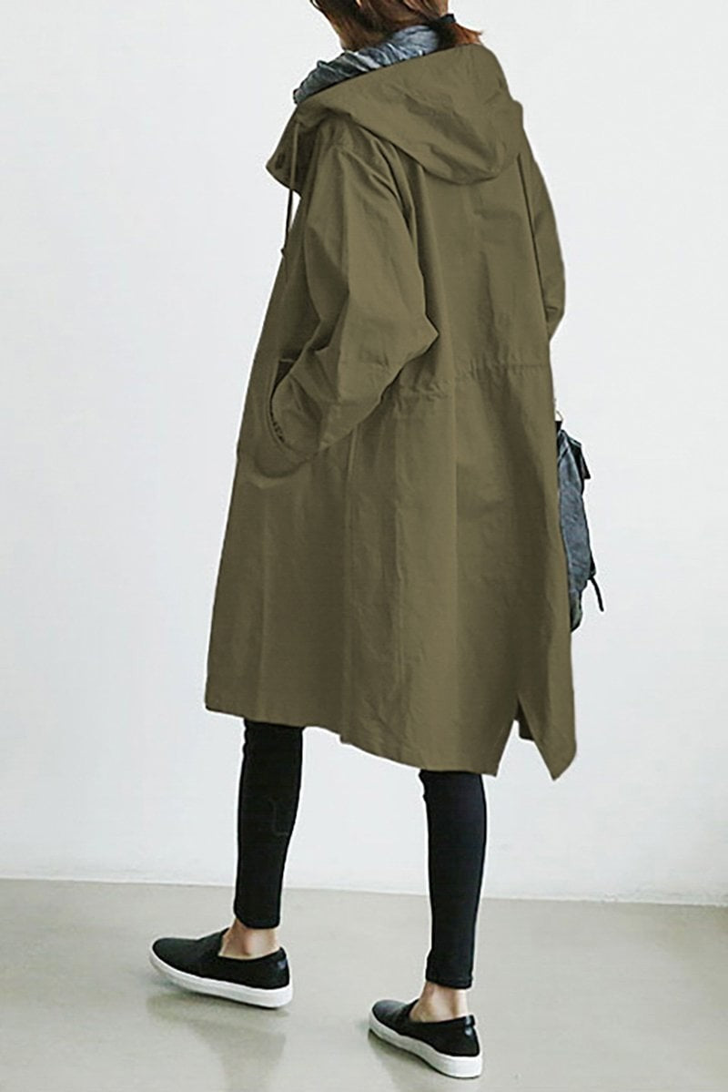 Manteau long oversize imperméable déperlant à capuche pour femme