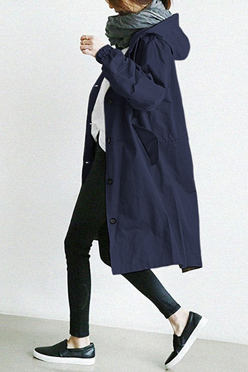 Manteau long oversize imperméable déperlant à capuche pour femme
