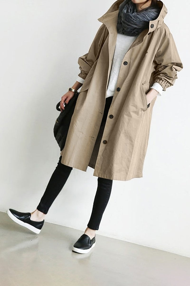 Manteau long oversize imperméable déperlant à capuche pour femme
